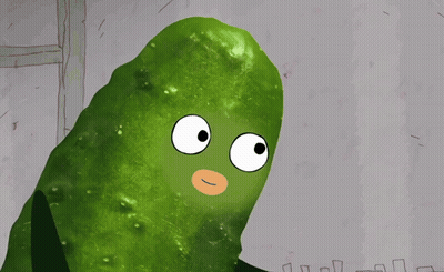 A Pickle With Big Eyes And A Yellow Nose GIF