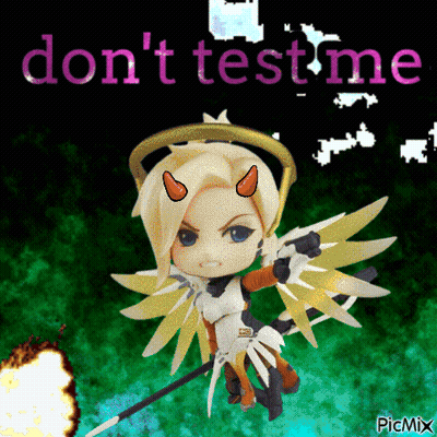 A Picture Of A Angel With Horns And The Words " Don 'T Test Me " GIF