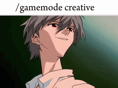 A Picture Of A Anime Character With The Words / Gamemode Creative Above Him GIF