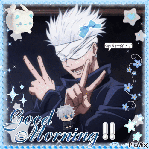 A Picture Of A Anime Character With The Words Good Morning Written On The Bottom GIF