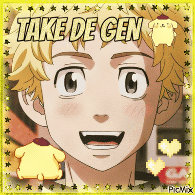 A Picture Of A Anime Character With The Words Take De Gen On It GIF
