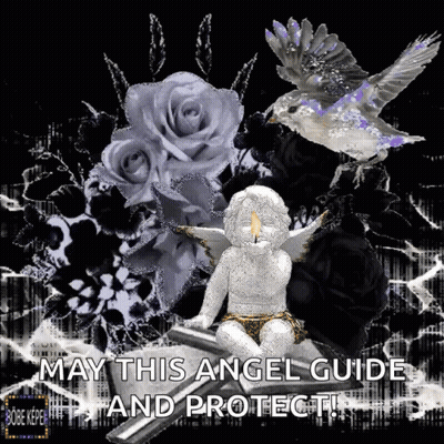 A Picture Of A Baby Angel With A Candle And The Words May This Angel Guide And Protect On The Bottom GIF