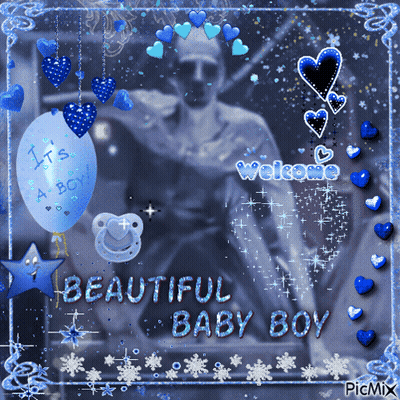 A Picture Of A Baby Boy With The Words " Beautiful Baby Boy " On It GIF