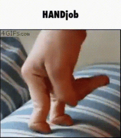 A Picture Of A Baby 'S Feet With The Word Handjob Above It GIF