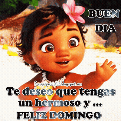 A Picture Of A Baby With A Flower On Her Head And The Words Buen Dia Te Deseo Que Tengas Un Hermoso Y Feliz Domingo GIF