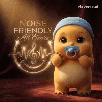 A Picture Of A Baby With A Pacifier And The Words " Noise Friendly All Genre " GIF