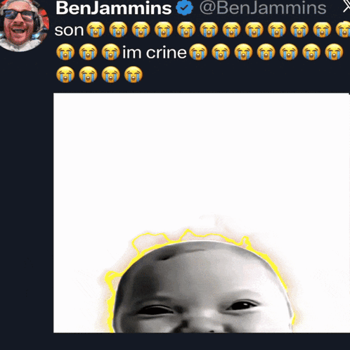 A Picture Of A Baby With Benjamins Son Im Crine Written Below It GIF