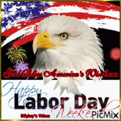 A Picture Of A Bald Eagle With The Words Happy Labor Day On It GIF