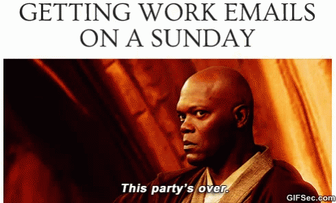 A Picture Of A Bald Man With The Caption Getting Work Emails On A Sunday This Party 'S Over GIF