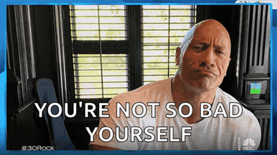 A Picture Of A Bald Man With The Words " You 'Re Not So Bad Yourself " On It GIF