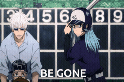 A Picture Of A Baseball Game With The Words Be Gone GIF