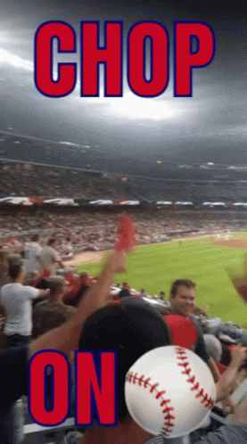 A Picture Of A Baseball Stadium With Chop On Written In Red GIF