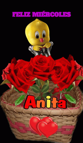 A Picture Of A Basket Of Red Roses With The Name Anita GIF