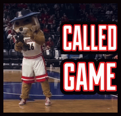A Picture Of A Basketball Mascot With The Words " Called Game " On The Bottom GIF