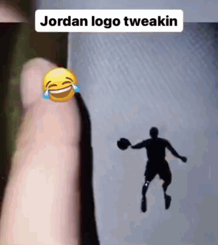 A Picture Of A Basketball Player With A Laughing Face And The Words Jordan Logo Tweakin GIF