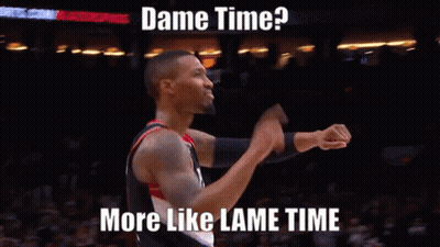 A Picture Of A Basketball Player With The Words Dame Time More Like Lame Time GIF