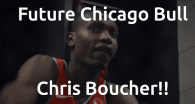 A Picture Of A Basketball Player With The Words Future Chicago Bull Chris Boucher Below Him GIF