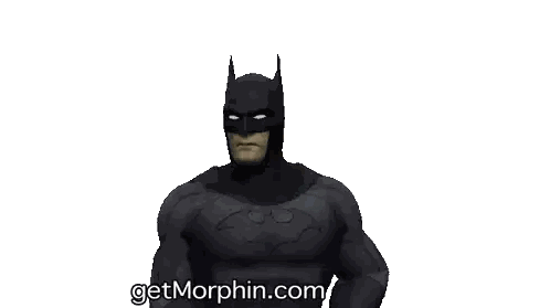 A Picture Of A Batman With The Website Getmorphin.com Written Below Him Sticker
