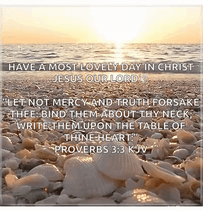 A Picture Of A Beach With A Quote From Proverbs 3 : 3 GIF