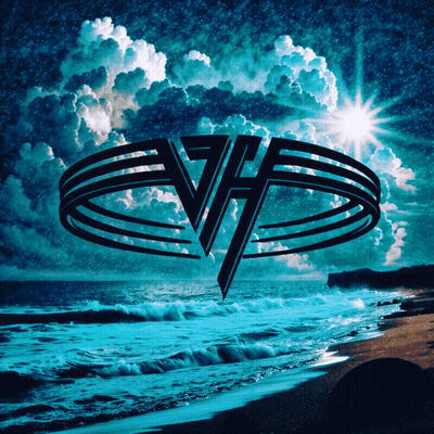 A Picture Of A Beach With A Van Halen Logo GIF