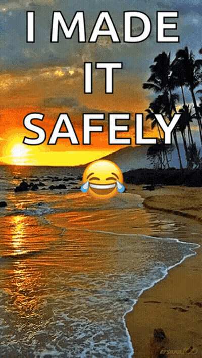 A Picture Of A Beach With The Words I Made It Safely Above It GIF