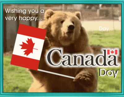 A Picture Of A Bear Holding A Canadian Flag With The Words Wishing You A Very Happy Canada Day GIF