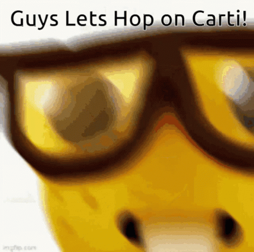 A Picture Of A Bear Wearing Glasses With The Words Guys Lets Hop On Carti GIF