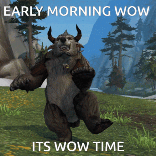 A Picture Of A Bear With Horns And The Words " Early Morning Wow " GIF