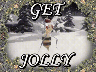 A Picture Of A Bee In The Snow With The Words Get Jolly GIF