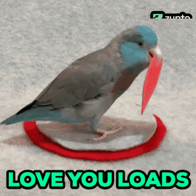 A Picture Of A Bird With The Words Love You Loads On The Bottom GIF