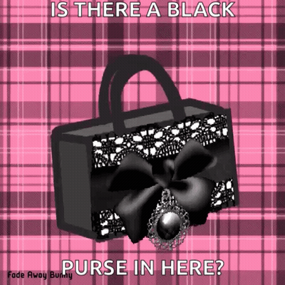 A Picture Of A Black Purse On A Pink Plaid Background With The Caption Is There A Black Purse In Here GIF