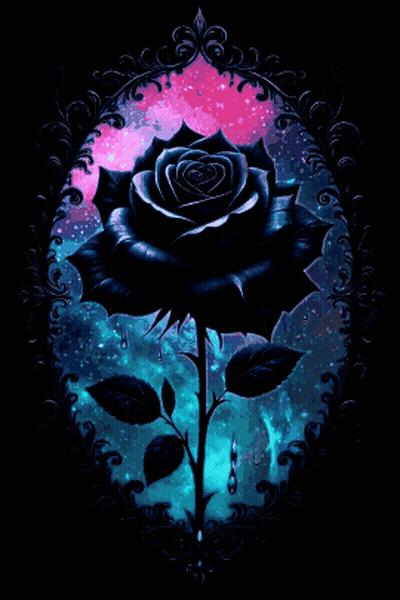 A Picture Of A Black Rose In A Frame GIF