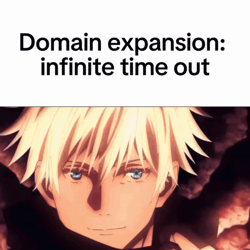 A Picture Of A Blonde Anime Character With The Words Domain Expansion Infinite Time Out GIF