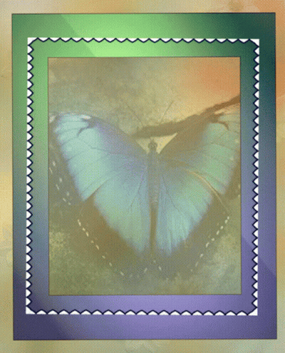 A Picture Of A Blue Butterfly With The Word Happy Written On It GIF