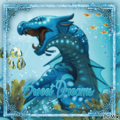 A Picture Of A Blue Dragon With The Words Sweet Dreams Written On It GIF