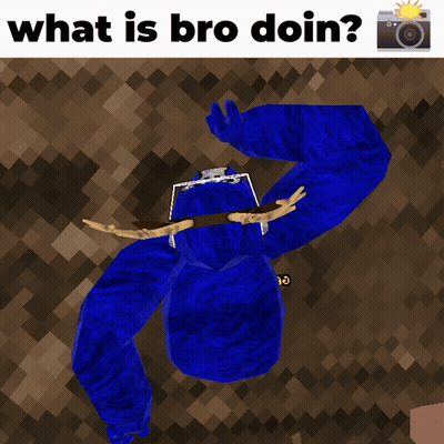A Picture Of A Blue Monster With The Words " What Is Bro Doin " Above It GIF