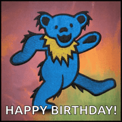 A Picture Of A Blue Teddy Bear With The Words Happy Birthday GIF