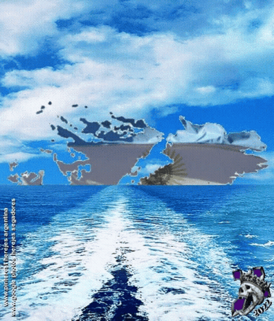 A Picture Of A Boat In The Ocean With A Map Of Argentina On The Background GIF