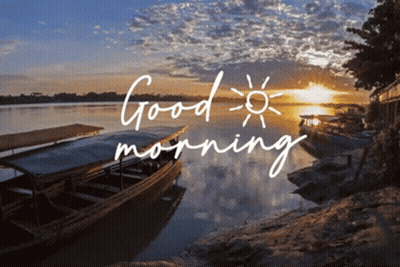A Picture Of A Boat In The Water With The Words Good Morning Written Above It GIF