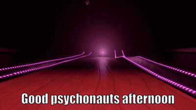 A Picture Of A Bowling Alley With The Words Good Psychonauts Afternoon GIF