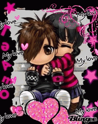 A Picture Of A Boy And A Girl Hugging With The Words My Love Written On The Bottom GIF
