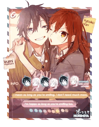 A Picture Of A Boy And A Girl With The Girl 'S Name Izumi Miyamura Sticker