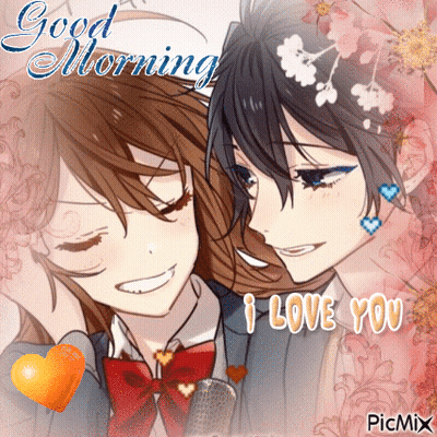 A Picture Of A Boy And A Girl With The Words Good Morning I Love You On It GIF