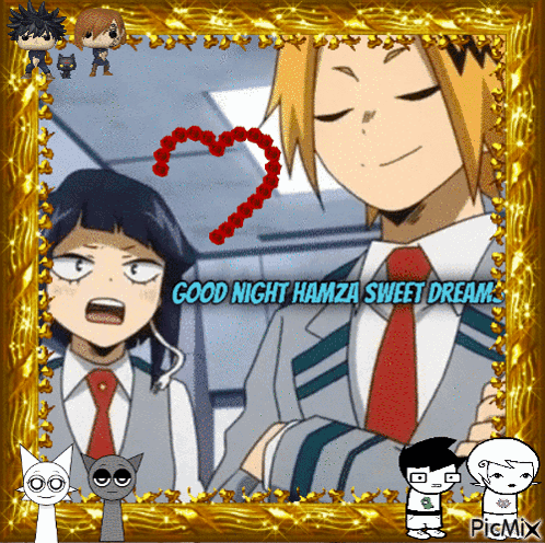 A Picture Of A Boy And A Girl With The Words Good Night Hamza Sweet Dream On It GIF
