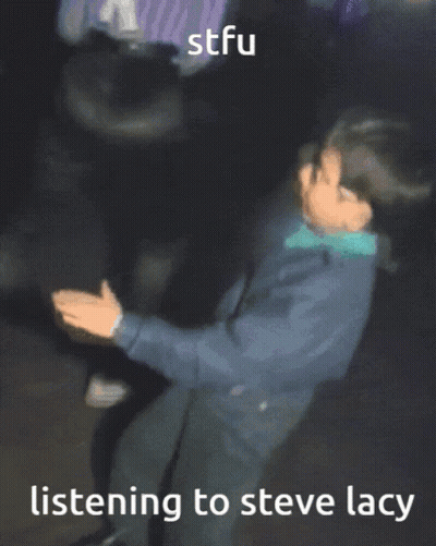 A Picture Of A Boy Dancing With The Words Listening To Steve Lacy On The Bottom GIF
