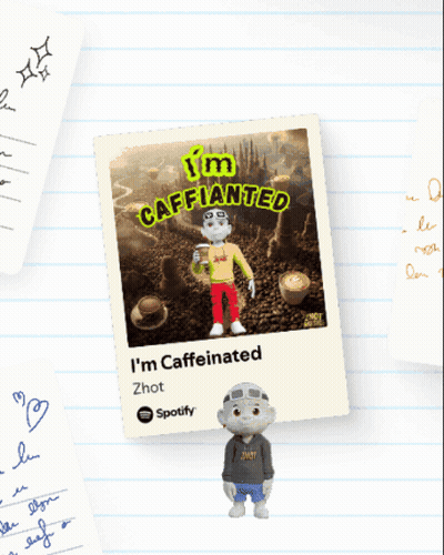 A Picture Of A Boy Holding A Cup Of Coffee With The Words I 'M Caffeinated On It GIF
