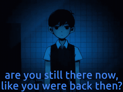 A Picture Of A Boy In A Dark Room With The Words " Are You Still There Now Like You Were Back Then " GIF