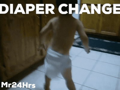 A Picture Of A Boy In A Diaper That Says Diaper Change On It GIF