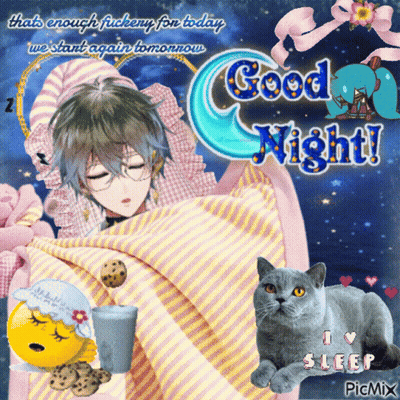 A Picture Of A Boy Sleeping With The Words " Good Night " On It GIF