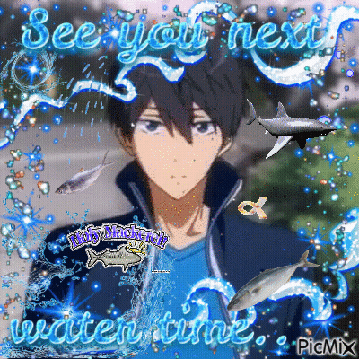 A Picture Of A Boy Surrounded By Fish And The Words See You Next Water Time GIF